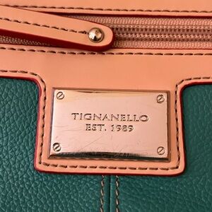 Tignanello Teal and Peach Leather Accent Handbag
